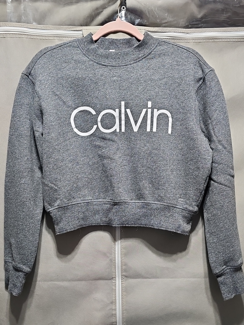 Calvin Klein Gray Cropped Crewneck Sweatshirt with White Logo